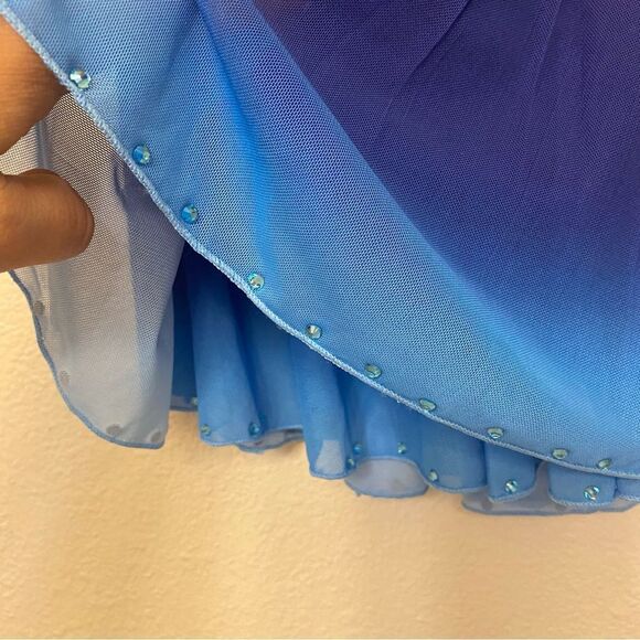 Custom solo dance ice skating ballet costume blue ombre rhinestoned dress LC - Picture 9 of 15